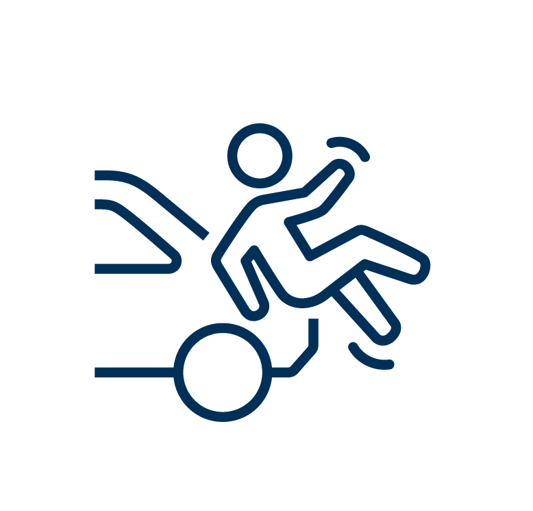 Stick figure drawing of a person getting hit by a car